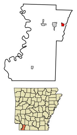 Location of Buckner in Lafayette County, Arkansas.