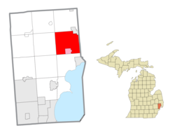 Location within Macomb County (red) and the administered village of New Haven (pink)