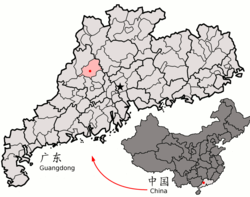 Location of the county in Zhaoqing and Guangdong