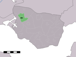 The town centre (dark green) and the statistical district (light green) of Nieuwdorp in the municipality of Borsele.