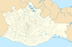 Mapa konturowa Oaxacy, blisko centrum na lewo znajduje się punkt z opisem „Oaxaca de Juárez”