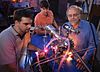 Left to right: Ames scientists Michel Nuevo, Christopher Materese and Scott Sandford reproduce uracil, cytosine, and thymine, three key components of our hereditary material, in the laboratory