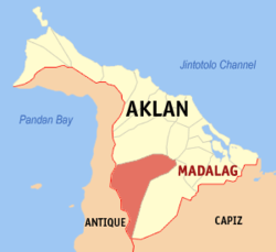 Mapa ng Aklan na nagpapakita sa lokasyon ng Madalag.