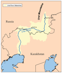 Karta över Uralflodens utsträckning.