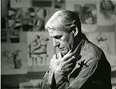 Retrato a Willem de Kooning, pintor de action painting en su estudio
