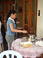 Woman using a chocolate fountain