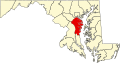 Harta statului Maryland indicând comitatul Anne Arundel