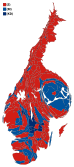 Cartograma din harta de la stânga cu fiecare municipalitate la numărul de voturi valabil exprimate