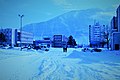 The Skanderbeg square in Kukës during the winter