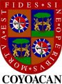 Герб, наданий тодішньому місту Койоакан 24 липня 1561 року Феліпе II і який слугував муніципальним гербом до 1928 року, коли він став гербом делегації.