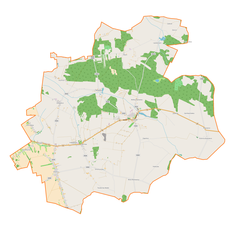 Mapa konturowa gminy Kodrąb, u góry znajduje się punkt z opisem „Klizin-Brzezinki”