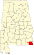 Harta statului Alabama indicând comitatul Houston
