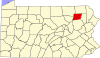 Mapa de Pensilvania con la ubicación del condado de Wyoming