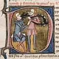 Extracción dental en la ilustración de una letra capitular de Omne Bonum (ca. 1360–1375).[10]​