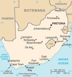 Ligging van Pretoria in Suid-Afrika