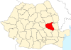 Map of Romania highlighting Vrancea County