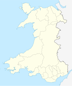 Mapa konturowa Walii, na dole po prawej znajduje się punkt z opisem „Cwmbrân”