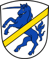 Gemeinde Ehingen In Silber ein steigendes blaues Einhorn, belegt mit einer goldenen Schräglinksleiste.