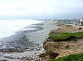 Le littoral de la baie d'Audierne à hauteur du Palud Trébanec en Plovan ; à l'arrière-plan Penhors.