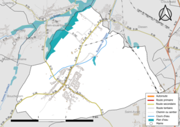 Carte en couleur présentant le réseau hydrographique de la commune