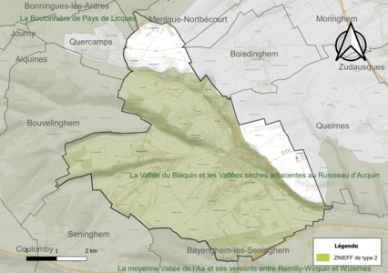 Carte des ZNIEFF de type 2 sur la commune.