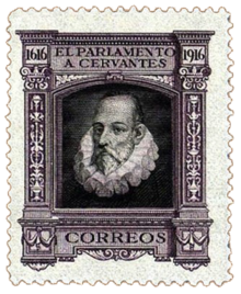 En 1916 España emitió el primer sello de correos con la imagen de Cervantes.