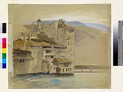 John Ruskin - Old Houses on the Rhône Island, Geneva - 1905P4 - Birmingham Museums Trust.jpg