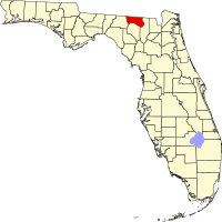 Map of Florida highlighting Hamilton County