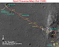 “勇气号”火星车漫游路径图(1509个火星日，截止2008年4月2日。) (截止2011年3月15日2555个火星日的存档 当前).