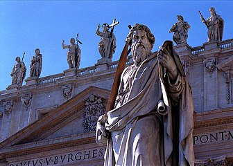 A statue which stands outside St. Peter's Basillica in his eponymous piazza.