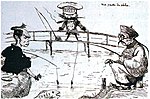 청일전쟁을 묘사한 만평 작품이다. 청나라와 일본이 낚시를 하고 있고, 청나라는 만주족의 복장을, 일본은 촌마게를 한 사람으로 그려졌다. 러시아가 이 둘이 싸우는 것을 지켜보고 있다. (1887년 2월 15일)