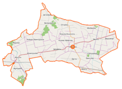 Mapa konturowa gminy Wolanów, w centrum znajduje się punkt z opisem „Wolanów”