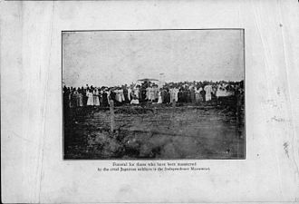 Funeral for those who have been massacred by Japanese soldiers in the Independence Movement.(독립 운동에서 일본군에 의해 학살당한 사람들을 위한 장례식)