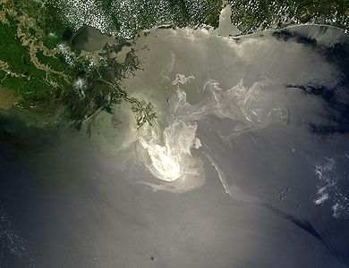 Imatge de satèl·lit a gran escala del delta del Mississippi. És un exemple de delta lobulat