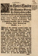 Urkunde von 1768. Lateinische und französische Wörter in Antiqua gesetzt