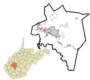 Location in Kanawha County and state of West Virginia.