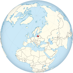Lithuania on the globe (Europe centered)