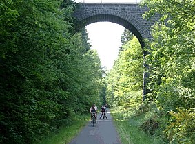 Rail trail on a converted railway corridor between Daun and Wittlich, Eifel, Germany