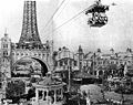 Seilbahn zwischen dem Tsūtenkaku Turm und dem Shinsekai Luna Park in Osaka (ca. 1913)