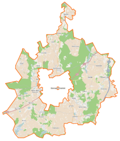 Mapa konturowa gminy wiejskiej Starogard Gdański, po prawej znajduje się punkt z opisem „Najmusy”