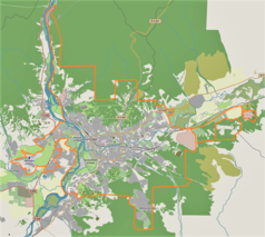 Mapa konturowa Ułan Ude, blisko lewej krawiędzi nieco na dole znajduje się punkt z opisem „UUD”