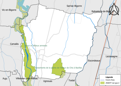 Carte des ZNIEFF de type 2 sur la commune.