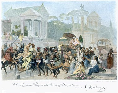 La Via Appia au temps d'Auguste, colored reproduction by George Barrin of the painting of 1874