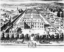Grabado de Burlington House en la década 1690.