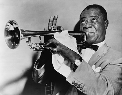 Foto van die Amerikaanse Jazz-trompetspeler Louis Armstrong (1901–1971) in 1953.