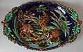 Coloured glazes Sarreguemines majolica partridges plaque