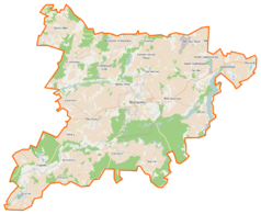 Mapa konturowa gminy Skarszewy, po prawej nieco u góry znajduje się punkt z opisem „Godziszewo”