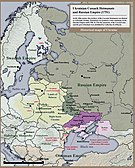 Bản đồ lịch sử của Quốc gia hetman Cossack của người Ukraina và lãnh thổ của người Cossack Zaporozhia dưới quyền cai trị của Đế quốc Nga (1751).