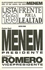 Boleta electoral Menem Presidente