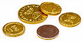 Chocolate, gold-foil covered coins. Made by Elite